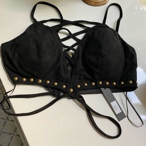 Suede lace up crop top